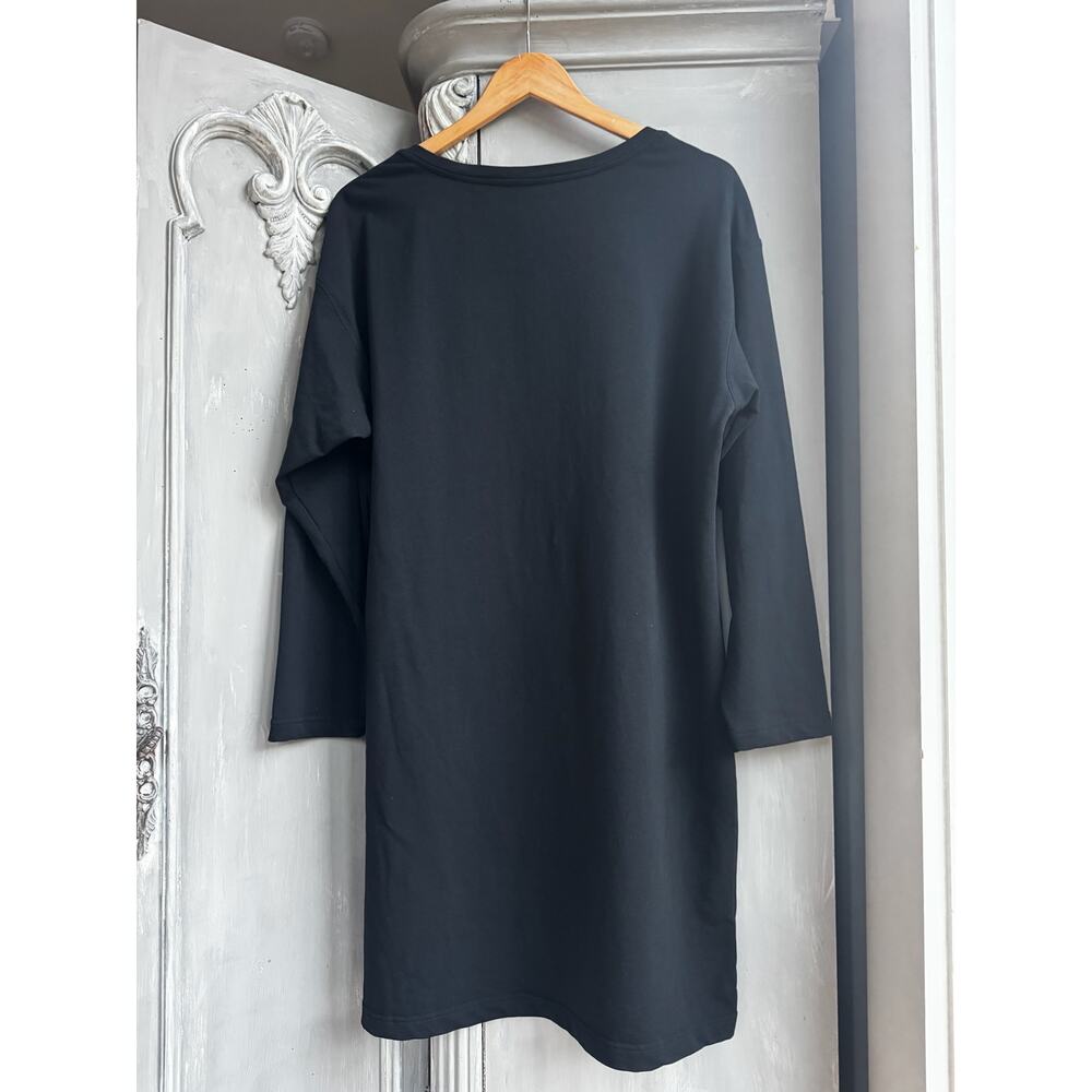 Boston Proper Knee length Dress Sz L Black Knit Travel Collection long sleeve - Picture 2 of 11